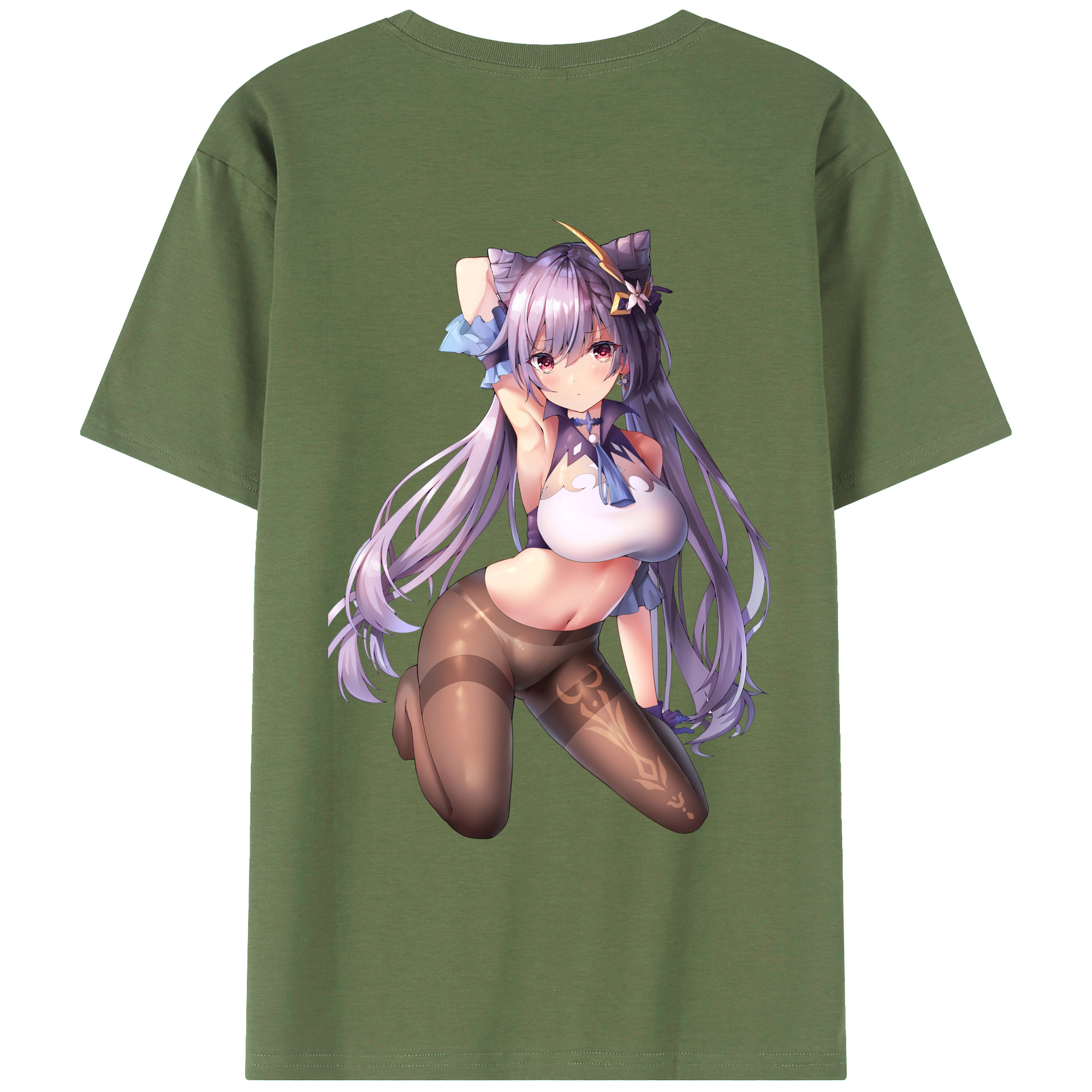 げんし神 刻晴 こくせい genshin Kokusei 綿100％ メンズ半袖Tシャツ（バックプリント） 通気性
